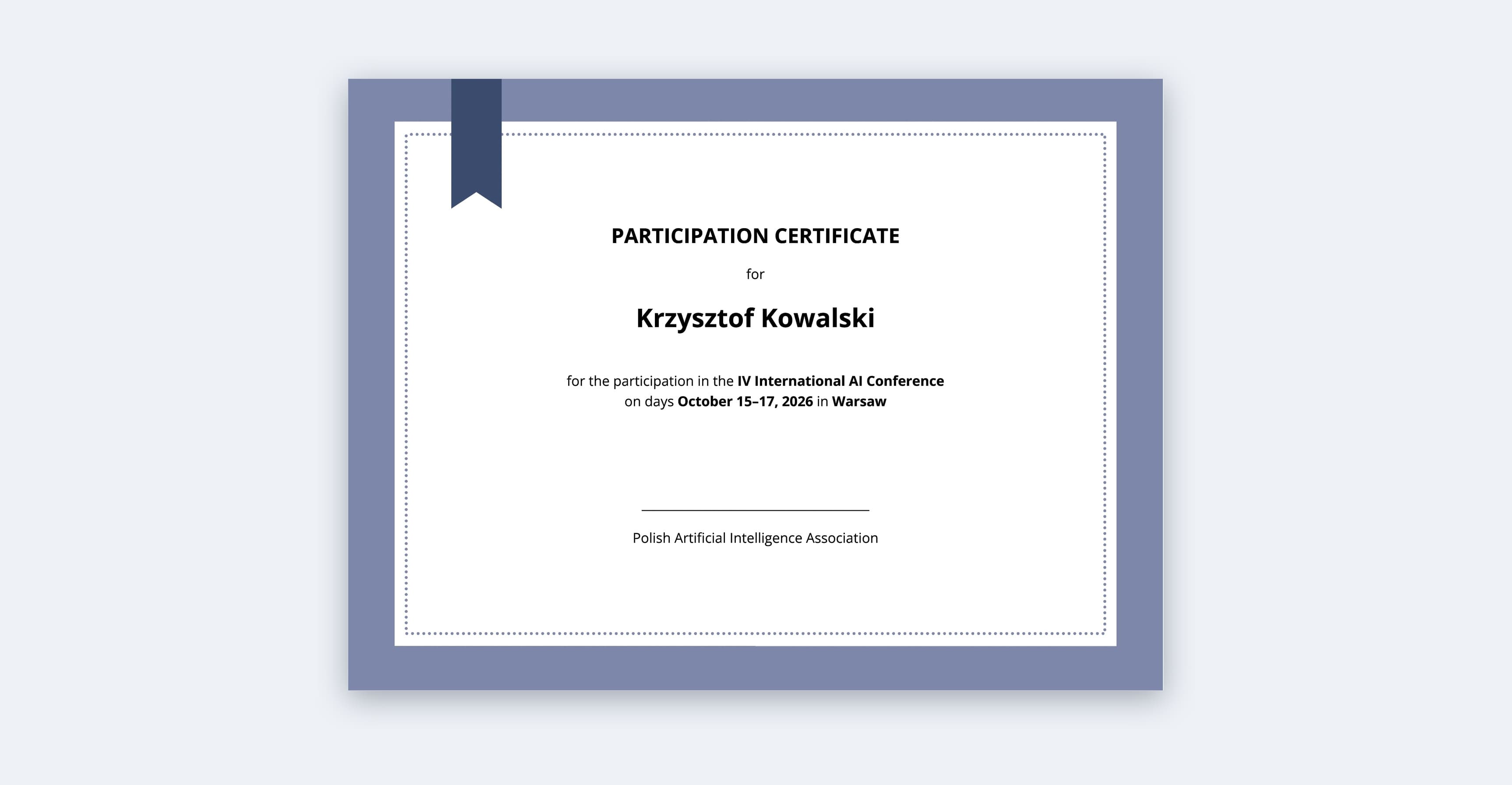 Sample participation certificate (fictional data)