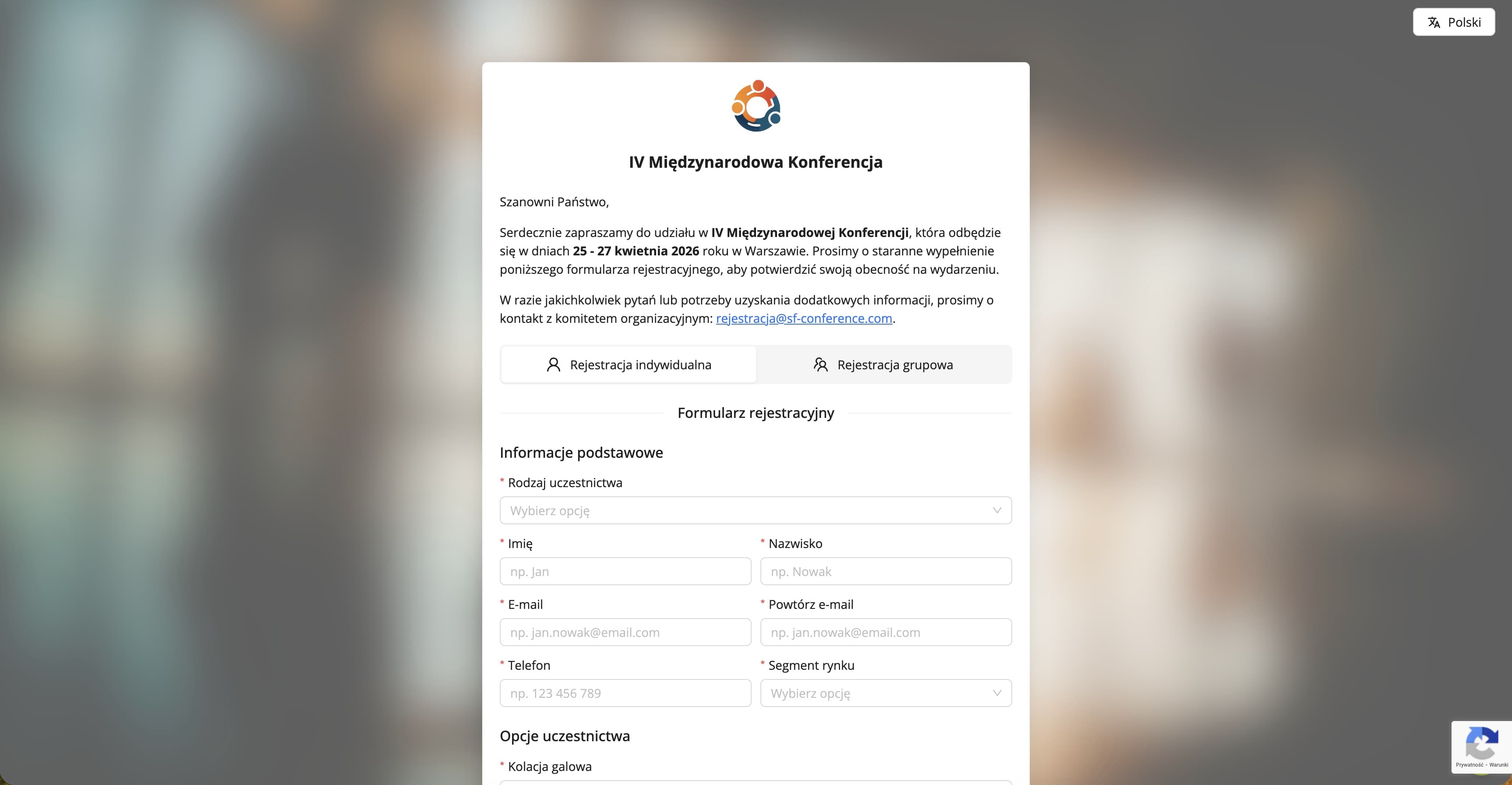 Przykładowy formularz rejestracyjny (dane fikcyjne)