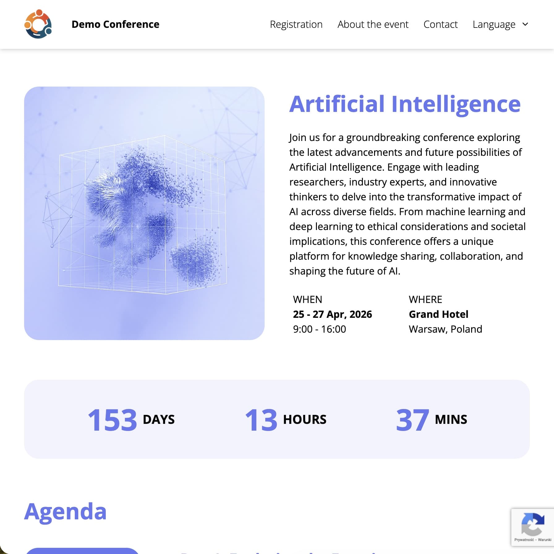 Event website (fictitious data)