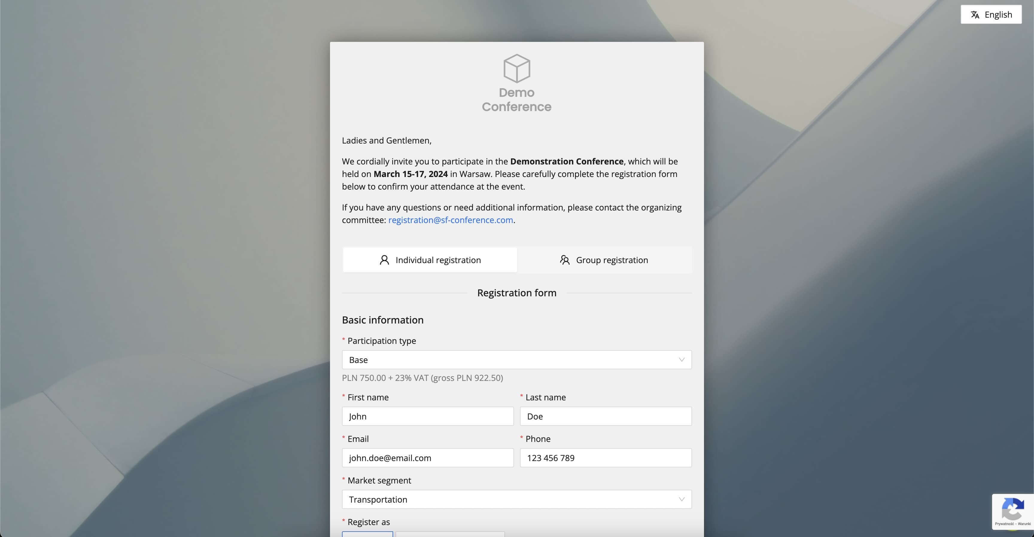 SF-CONFERENCE registration form