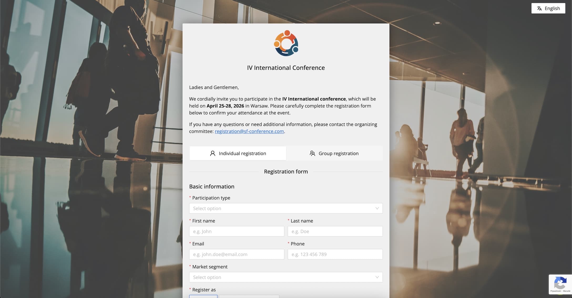 Sample registration form