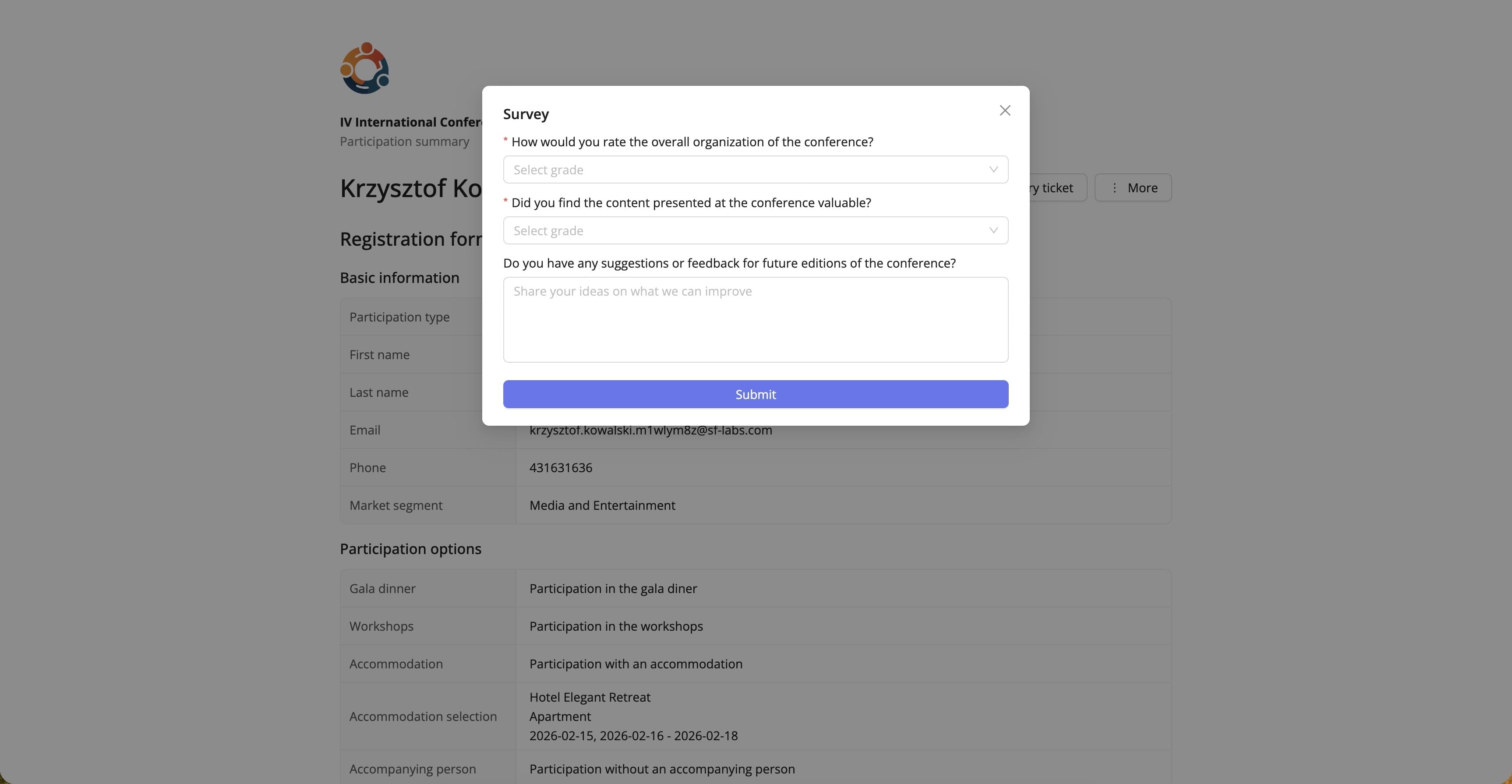 Sample post-event survey