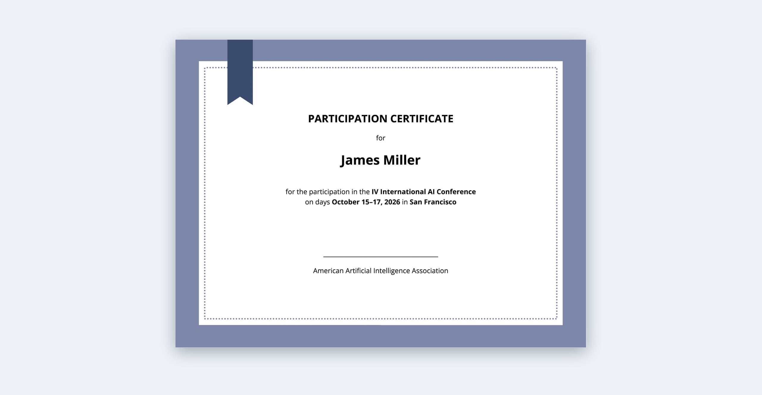 Sample participation certificate (fictional data)