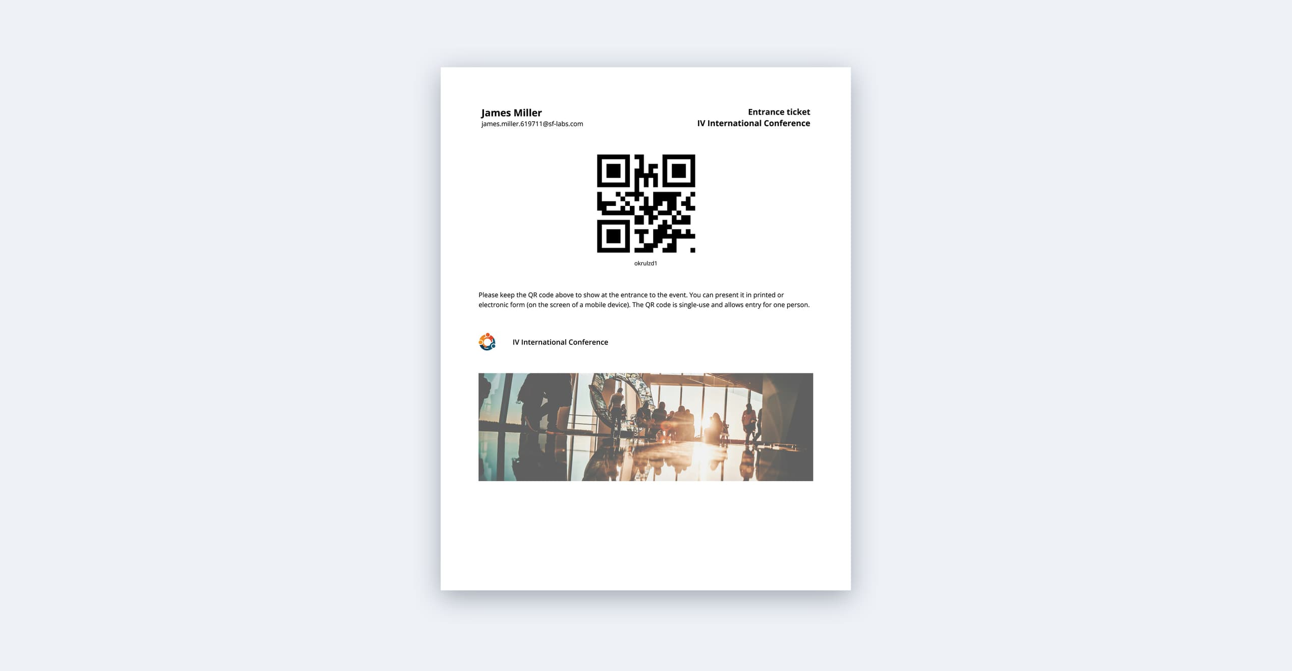 Sample entry ticket (fictional data)