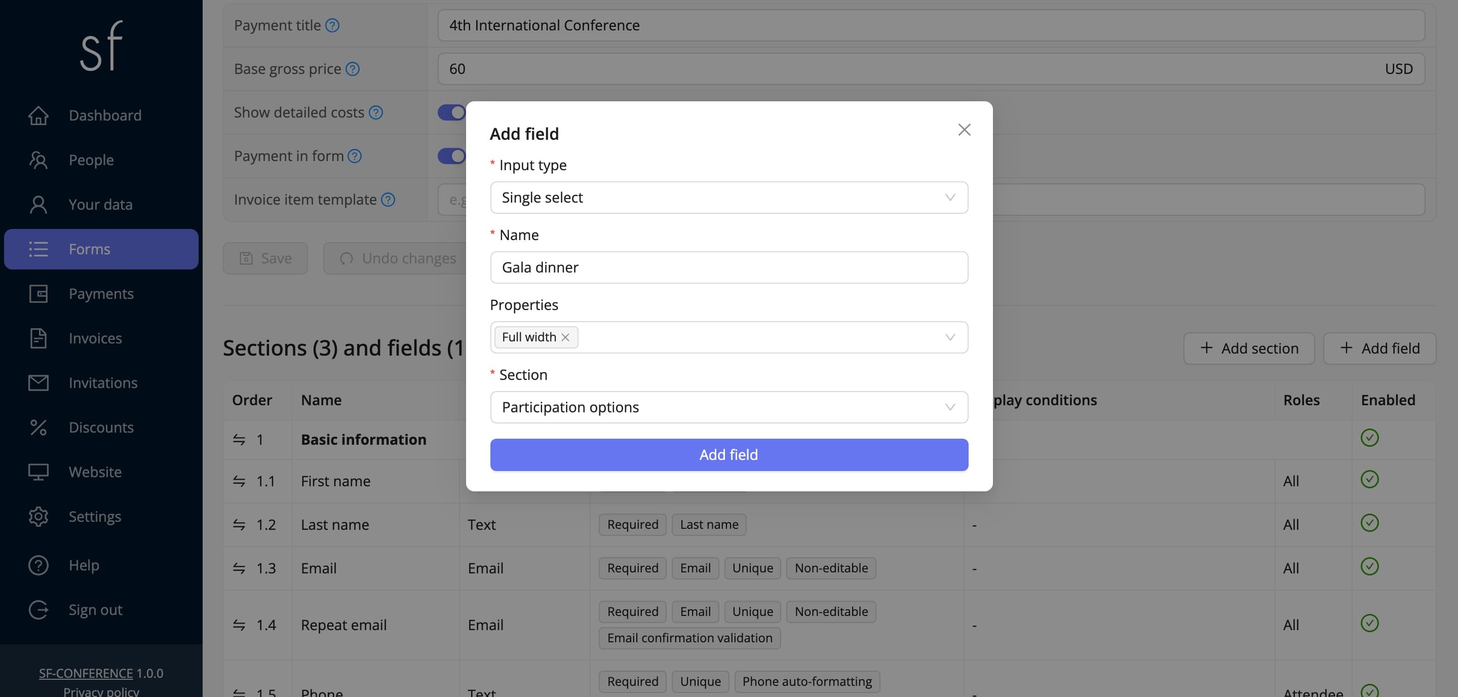 Adding a new field to the form (fictional data)