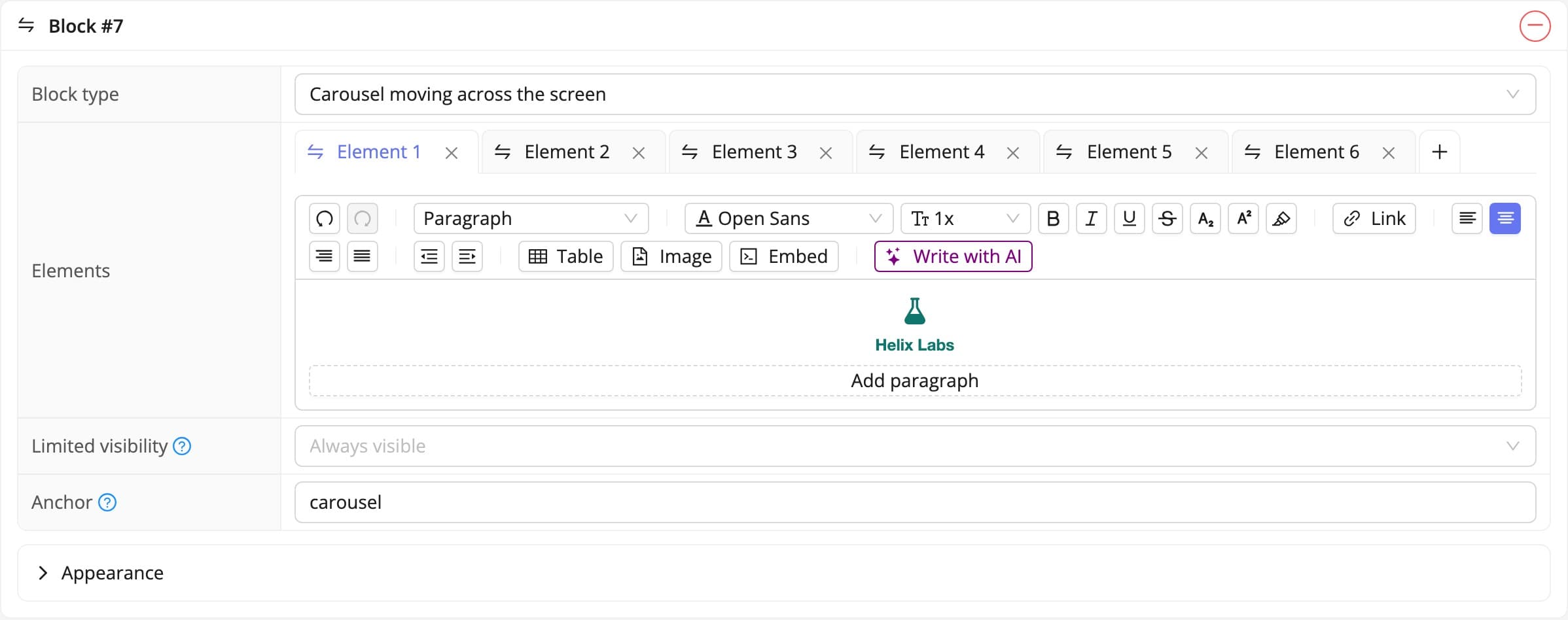 The carousel block in the panel and on the event website (fictional data)