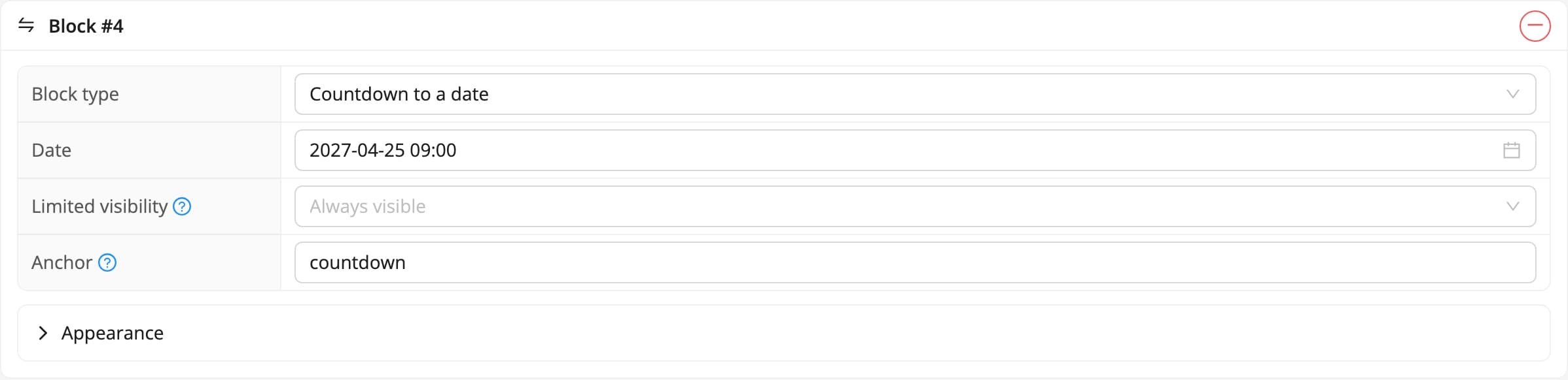 The countdown block in the panel and on the event website (fictional data)