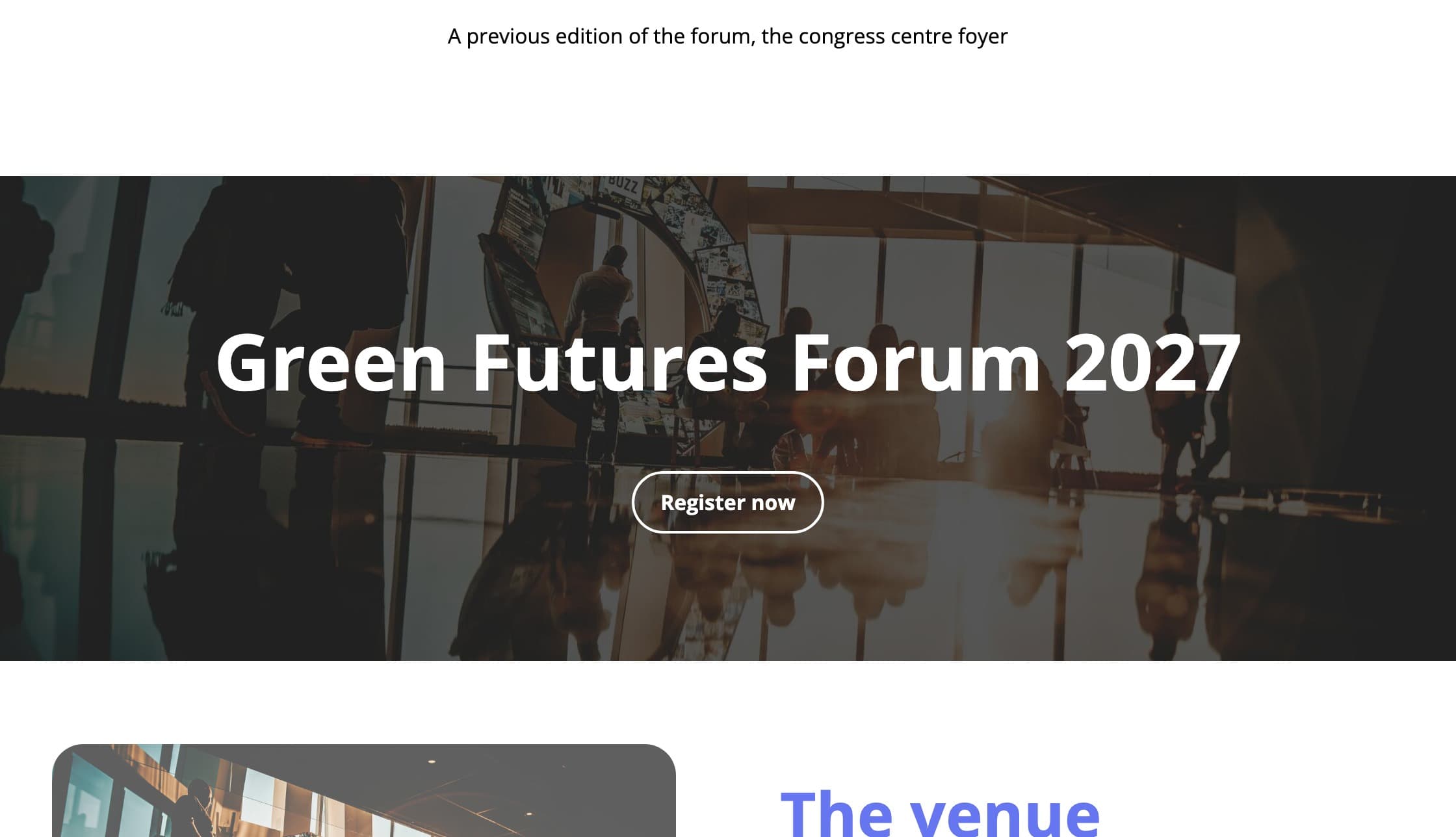 The full width image block in the panel and on the event website (fictional data)
