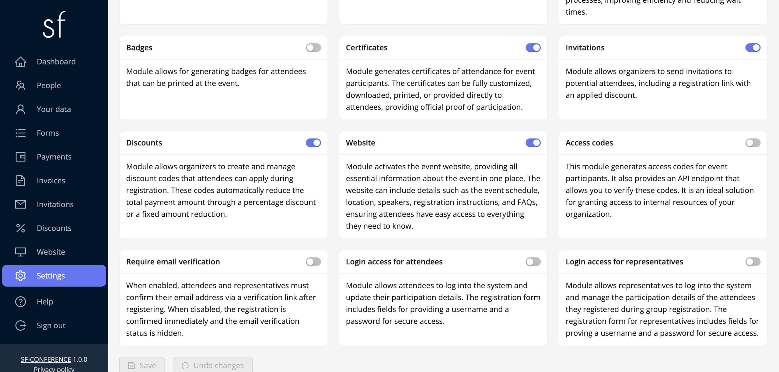 The certificates module card on the Modules tab (fictional data)