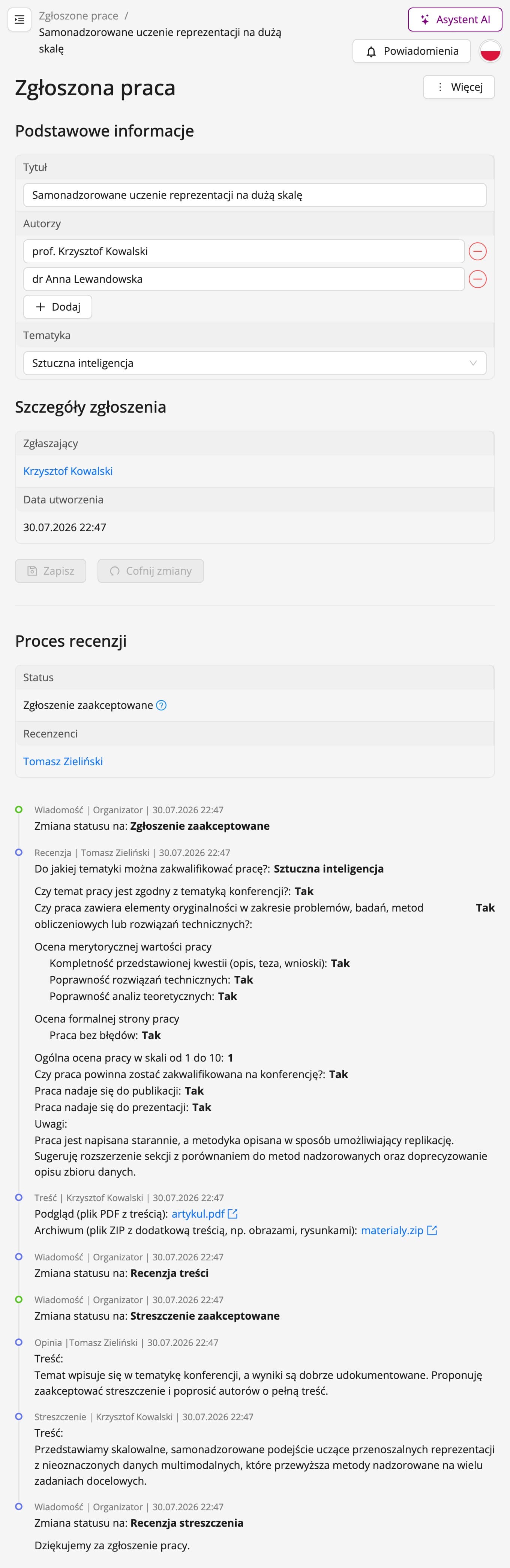 Szczegóły zgłoszonego referatu