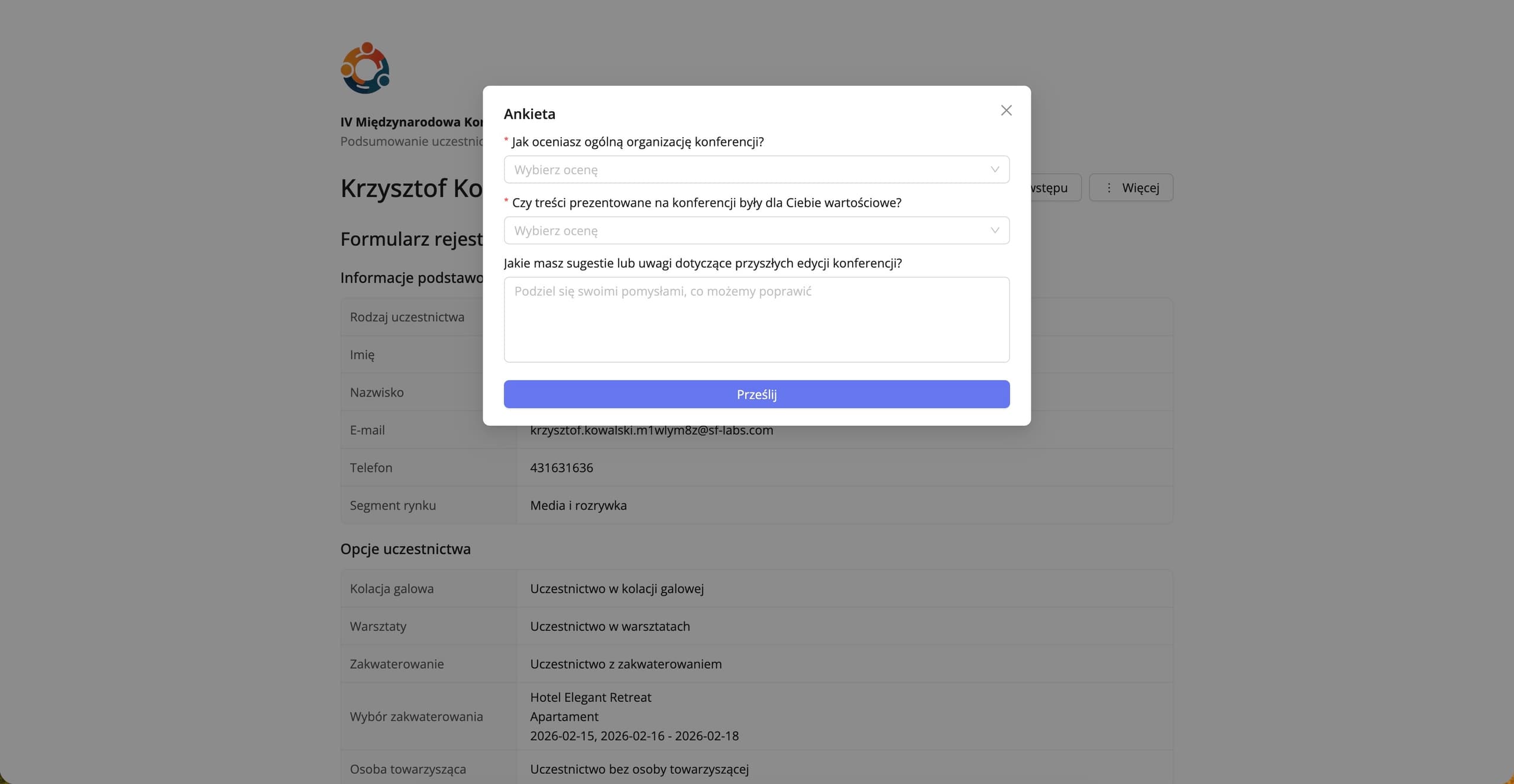Przykładowa ankieta po wydarzeniu