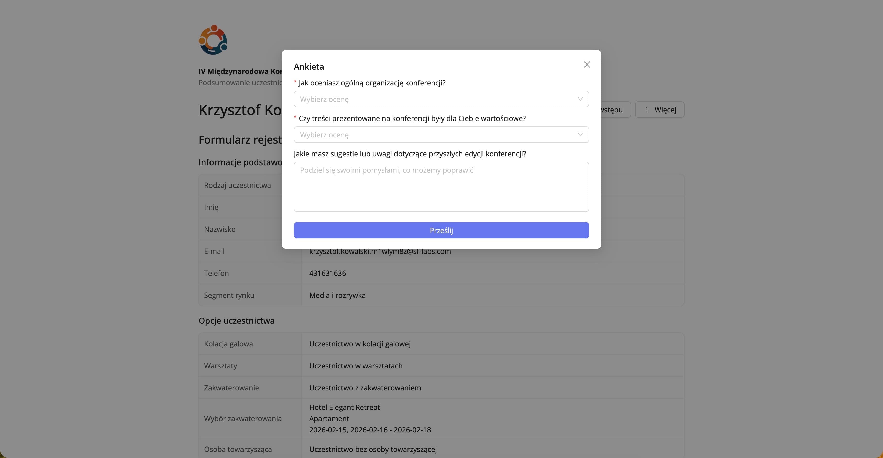 Przykładowa ankieta po wydarzeniu